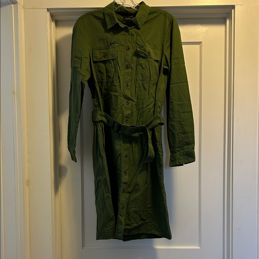 J. Crew Olive Green Long Sleeve Shirt Dress